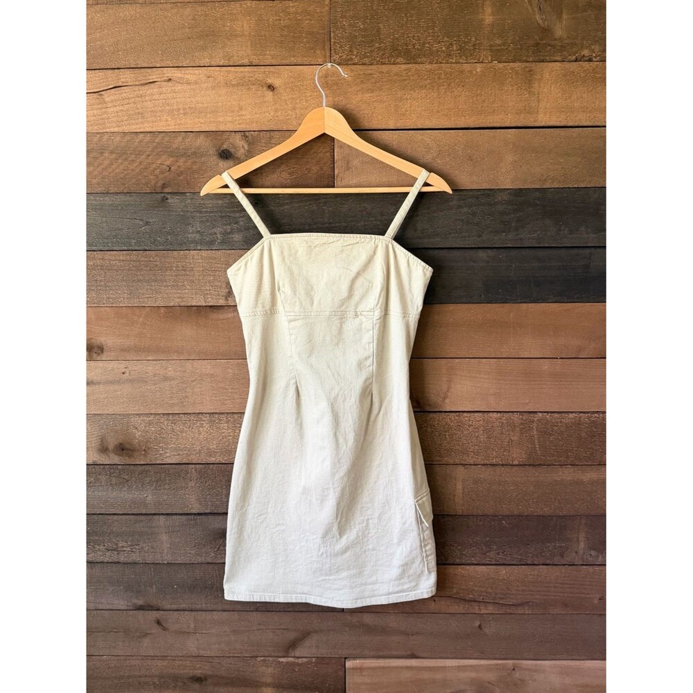 Vintage Neutral Utility Mini Dress Blue Asphalt Y2K Fitted